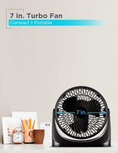 Load image into Gallery viewer, 7-Inch Portable Turbo Fan, 3-Speed Settings, Desktop Personal Cooling for Table with 90° Tilt Angle Fan Head