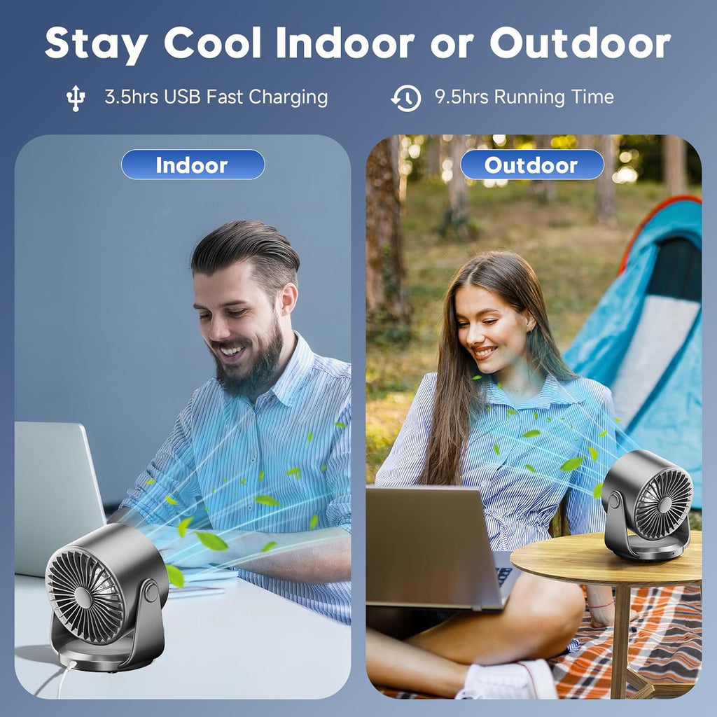 Desk Fan, Turbo Table Fan for Bedroom, 100-Speed Digital Display, Low Noise, 105° Adjustable Tilt, 7.5-inch, Rechargeable Battery